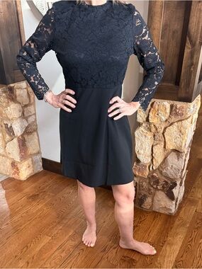 Lark & Ro Black Lace-Top Mini Dress